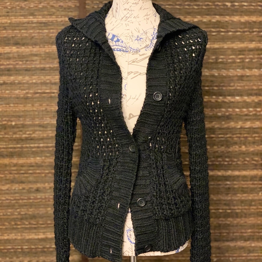 Black knit hooded sweater